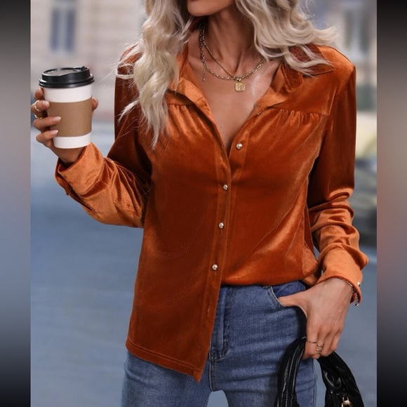 Luxe rust brown  button down shirt - Picture 1 of 15